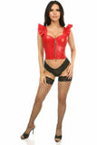 Daisy Corsets Lavish Red Faux Leather Bustier Top w/Ruffle Sleeves - Daisy Corsets