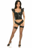 Daisy Corsets Lavish Black Faux Leather Bustier Top w/Ruffle Sleeves - Daisy Corsets