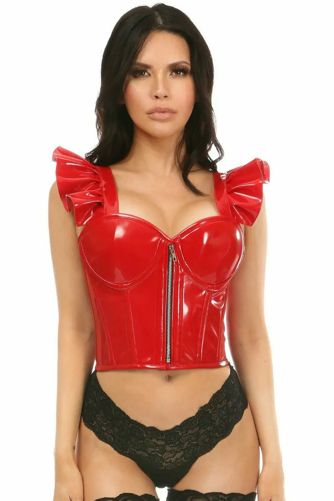 Daisy Corsets Lavish Red Patent Bustier Top w/Ruffle Sleeves - Daisy Corsets - Flyclothing LLC