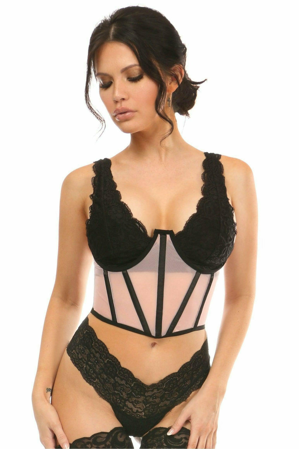 Daisy Corsets Lavish Lt Pink Mesh Open Cup Waist Cincher - Daisy Corsets
