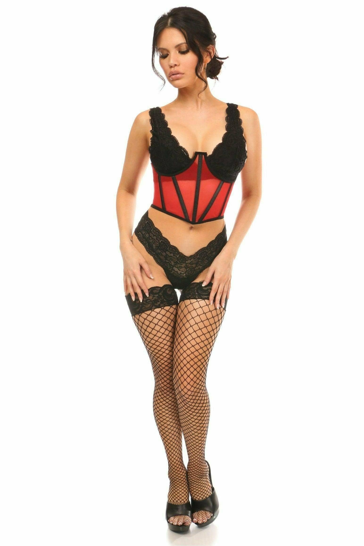 Daisy Corsets Lavish Red Mesh Open Cup Waist Cincher - Daisy Corsets