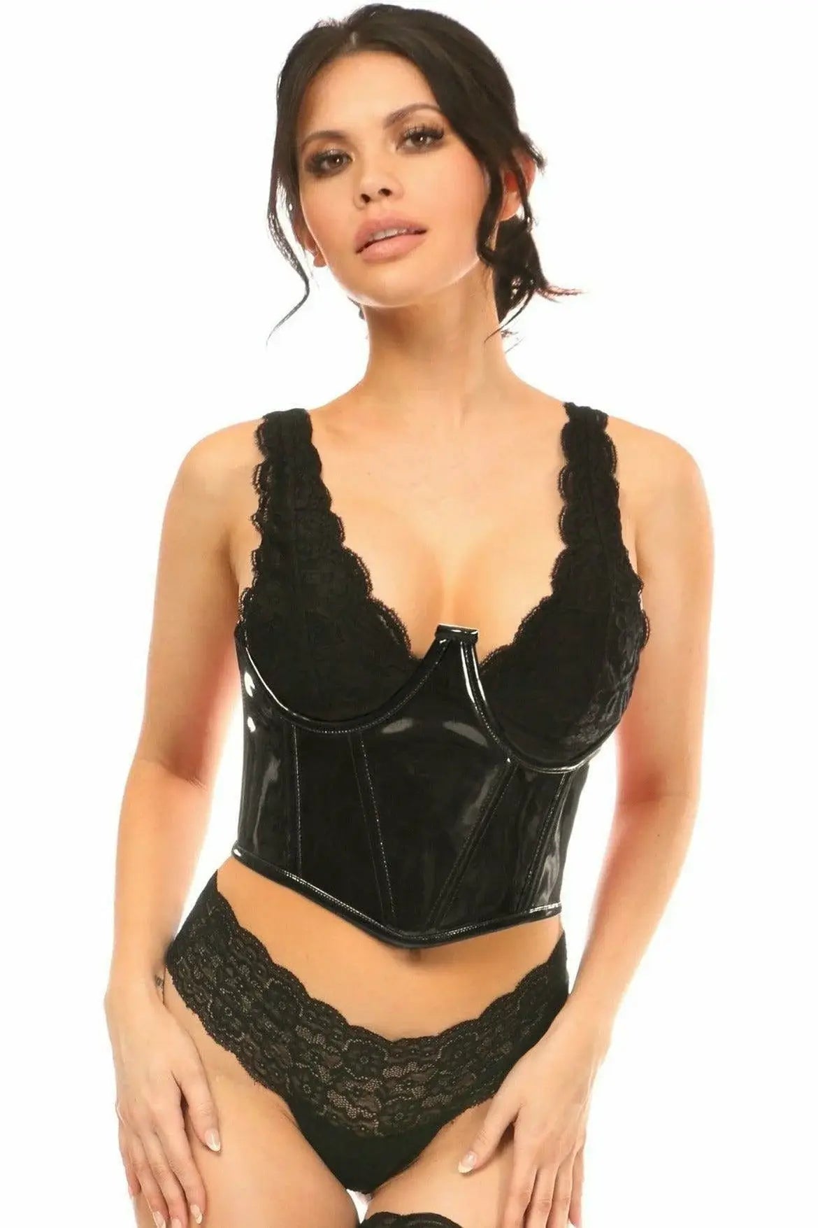 Daisy Corsets Lavish Black Patent Open Cup Underwire Waist Cincher - Daisy Corsets - Flyclothing LLC