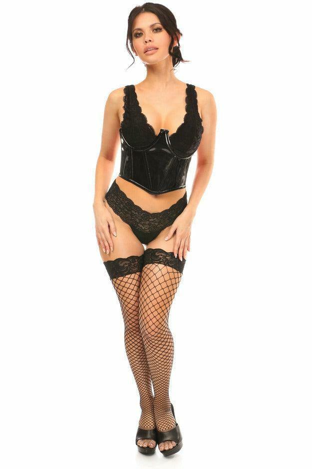 Lavish Black Patent Open Cup Underwire Waist Cincher - Flyclothing LLC