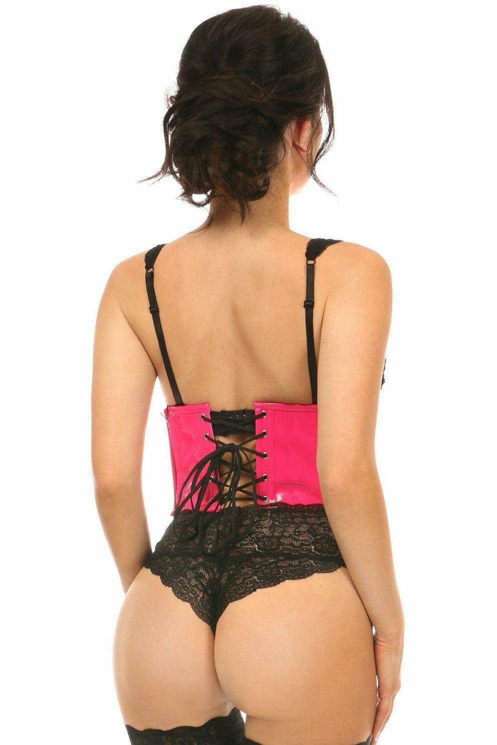 Daisy Corsets Lavish Neon Pink Patent Open Cup Underwire Waist Cincher - Daisy Corsets - Flyclothing LLC