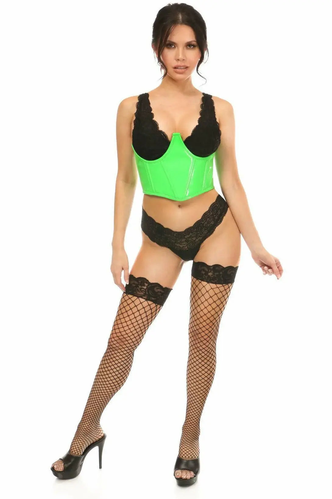 Lavish Neon Green Patent Open Cup Underwire Waist Cincher - Daisy Corsets - Flyclothing LLC