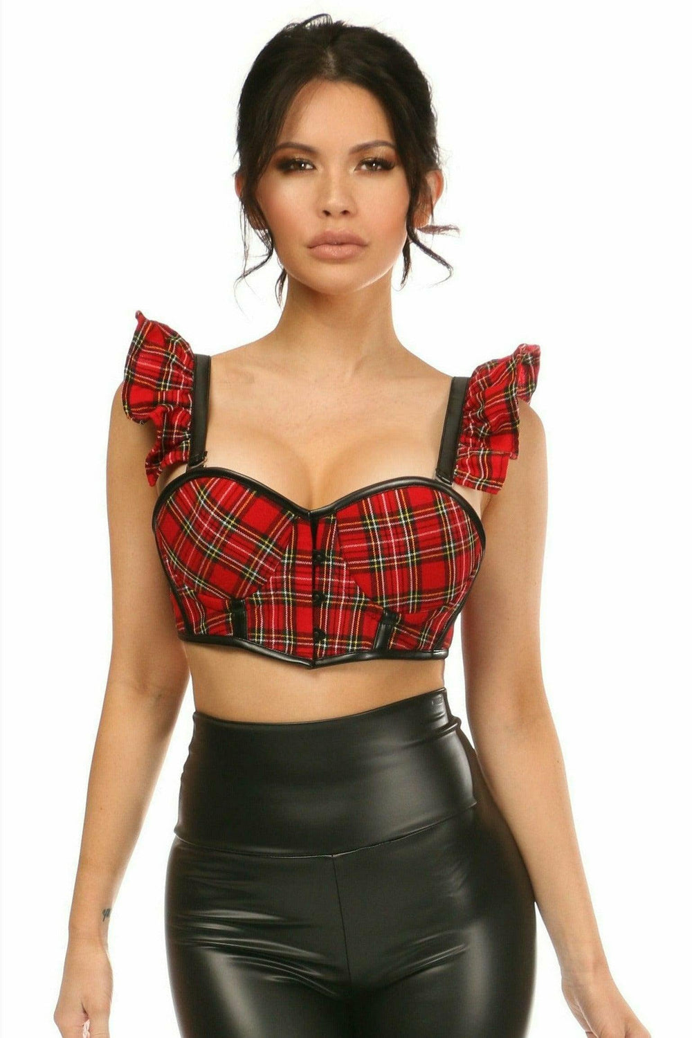 Daisy Corsets Lavish Red Plaid Underwire Bustier Top w/Removable Ruffle Sleeves - Daisy Corsets