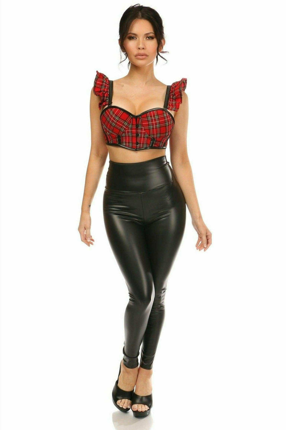 Daisy Corsets Lavish Red Plaid Underwire Bustier Top w/Removable Ruffle Sleeves - Daisy Corsets - Flyclothing LLC