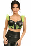Daisy Corsets Lavish Neon Green Fishnet & Faux Leather Underwire Bustier Top w/Removable Ruffle Sleeves - Daisy Corsets