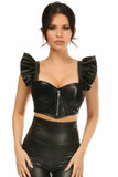 Daisy Corsets Lavish Black Faux Leather Underwire Bustier Top w/Removable Ruffle Sleeves - Daisy Corsets