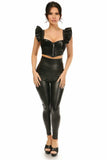 Daisy Corsets Lavish Black Faux Leather Underwire Bustier Top w/Removable Ruffle Sleeves - Daisy Corsets
