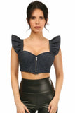 Daisy Corsets Lavish Blue Denim Underwire Bustier Top w/Removable Ruffle Sleeves - Daisy Corsets