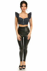 Daisy Corsets Lavish Blue Denim Underwire Bustier Top w/Removable Ruffle Sleeves - Daisy Corsets - Flyclothing LLC