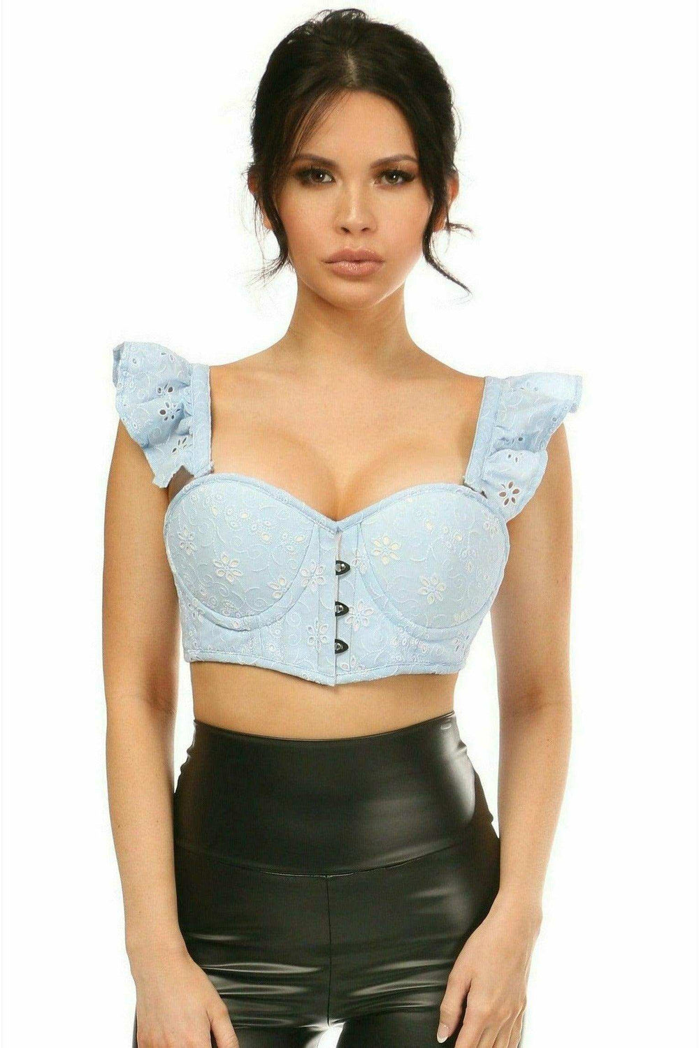 Daisy Corsets Lavish Lt Blue Eyelet Underwire Bustier Top w/Removable Ruffle Sleeves - Daisy Corsets - Flyclothing LLC