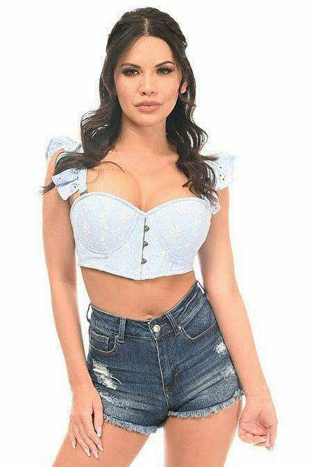 Daisy Corsets Lavish Lt Blue Eyelet Underwire Bustier Top w/Removable Ruffle Sleeves - Daisy Corsets - Flyclothing LLC