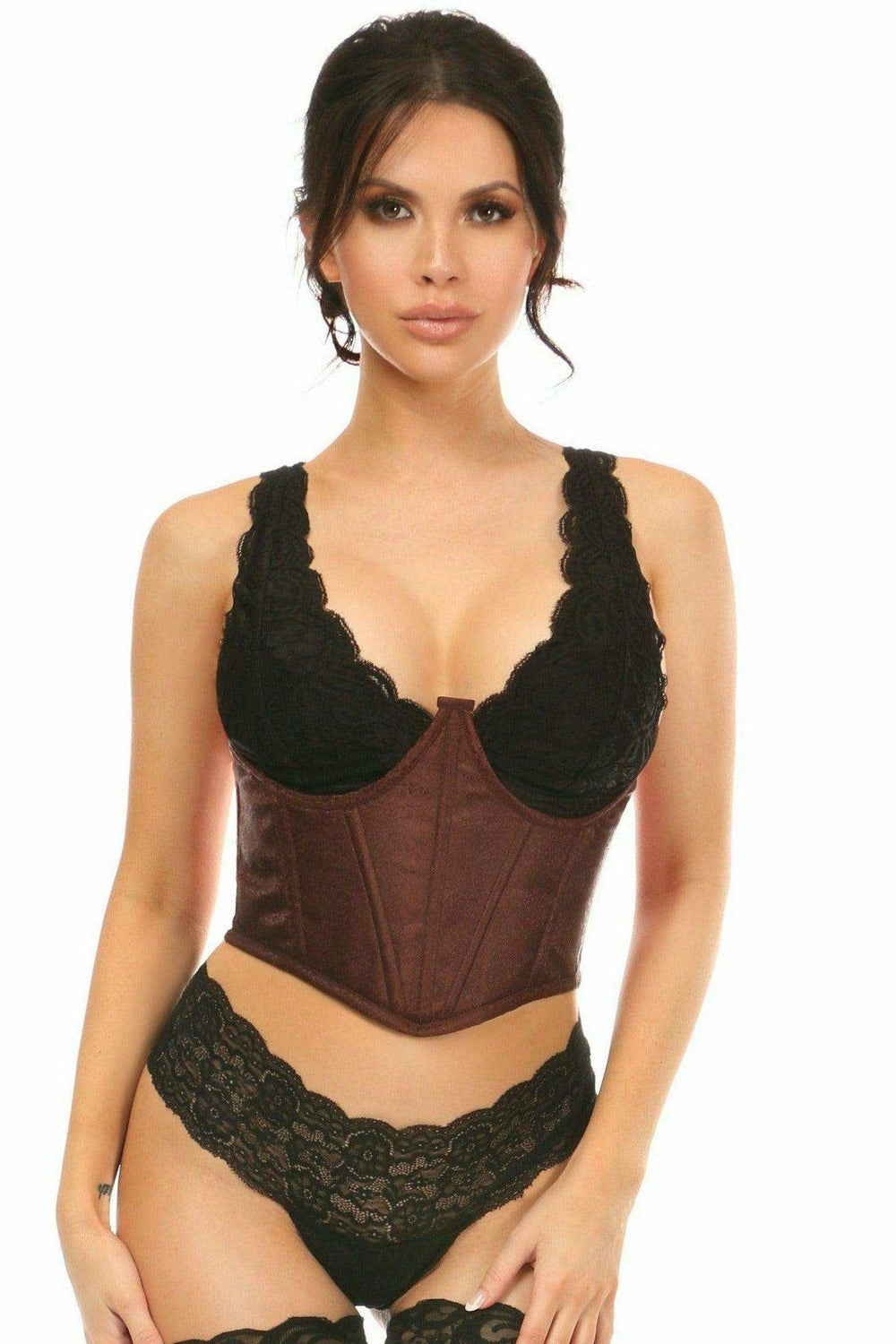 Daisy Corsets Lavish Dark Brown Brocade Open Cup Waist Cincher - Daisy Corsets - Flyclothing LLC