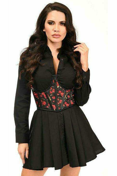 Daisy Corsets Lavish Red Roses Satin Open Cup Waist Cincher - Daisy Corsets - Flyclothing LLC