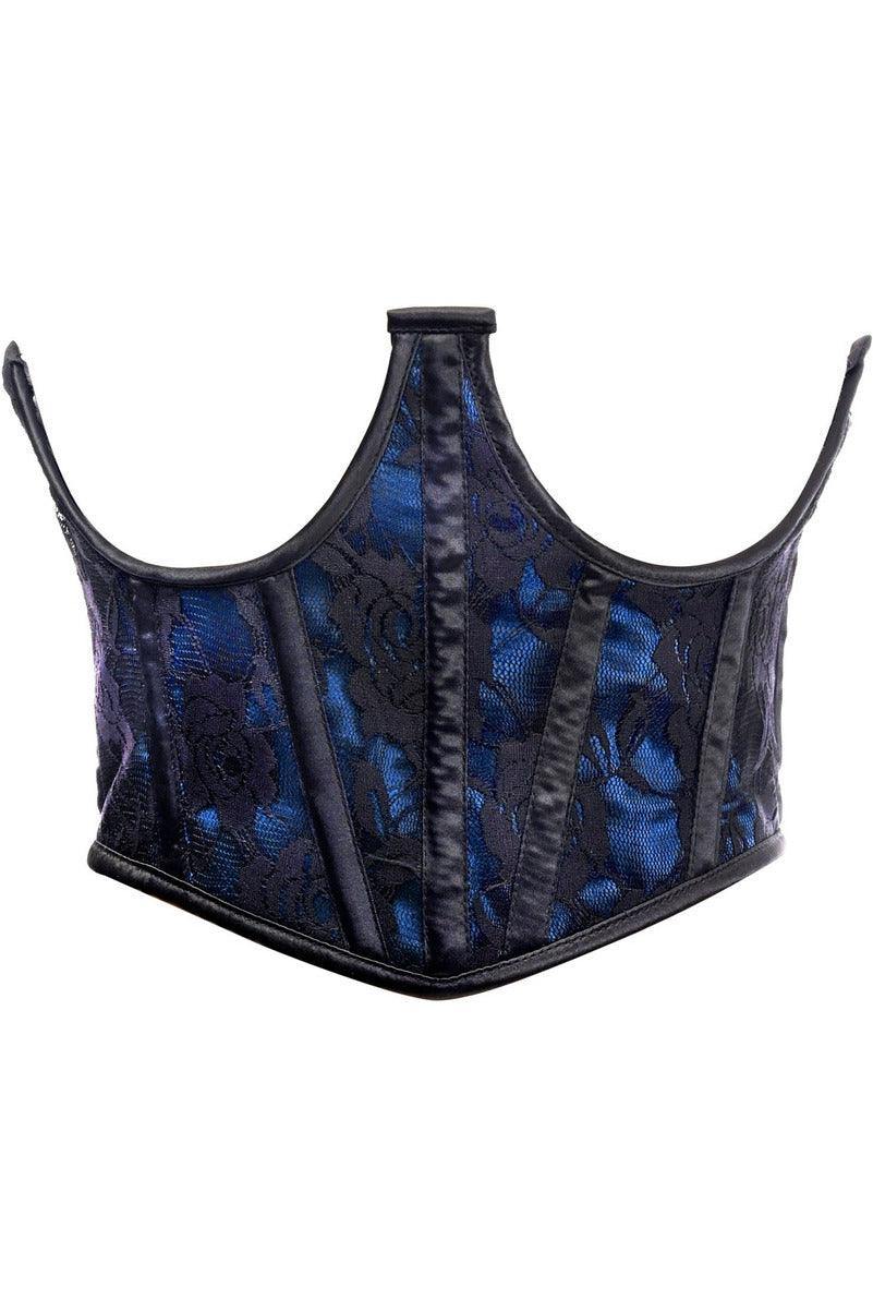 Lavish Blue w/Black Lace Overlay Open Cup Waist Cincher - Daisy Corsets