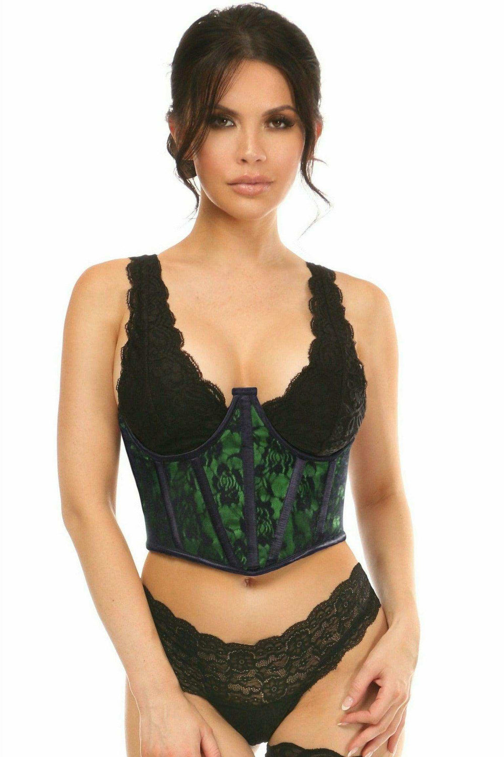 Daisy Corsets Lavish Green w/Black Lace Overlay Open Cup Waist Cincher - Daisy Corsets - Flyclothing LLC