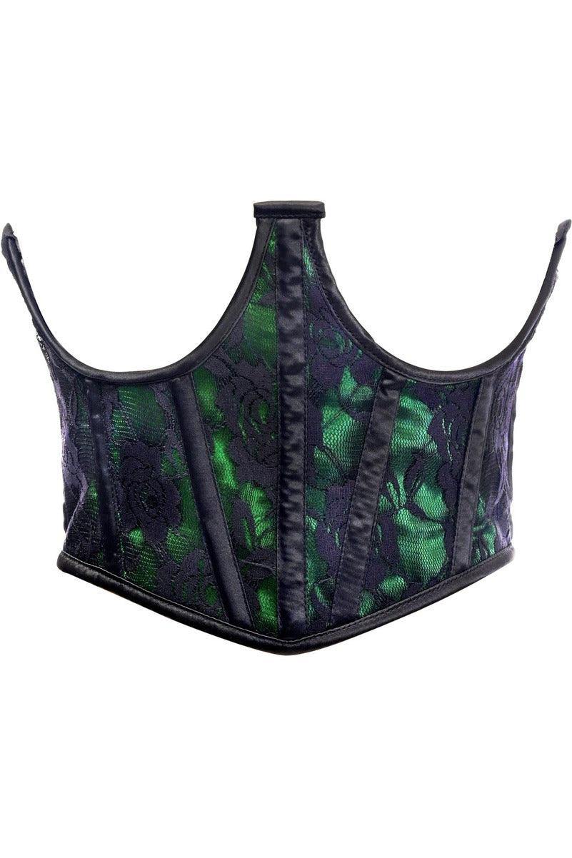 Lavish Green w/Black Lace Overlay Open Cup Waist Cincher - Daisy Corsets
