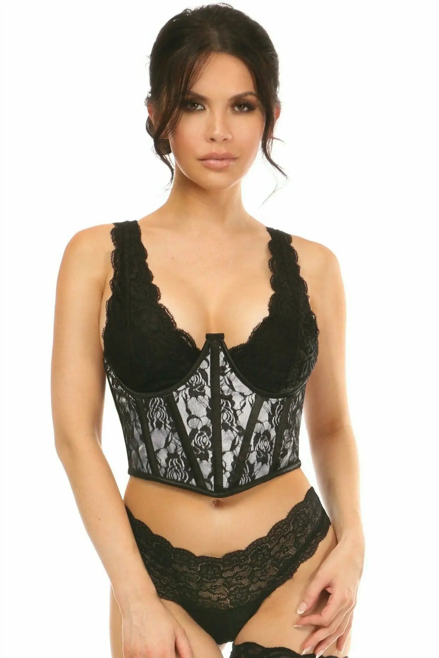 Daisy Corsets Lavish White w/Black Lace Overlay Open Cup Waist Cincher - Daisy Corsets - Flyclothing LLC