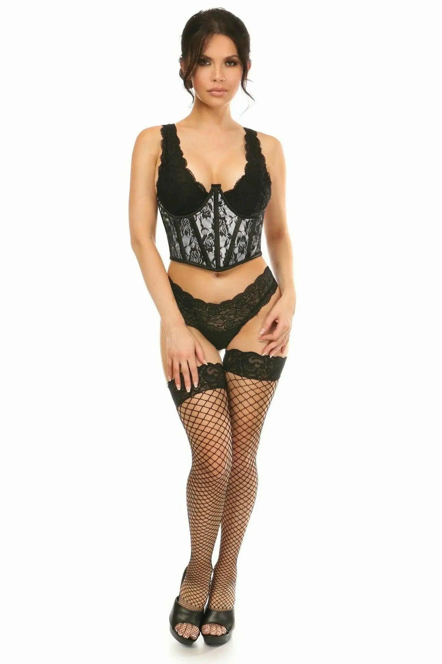 Daisy Corsets Lavish White w/Black Lace Overlay Open Cup Waist Cincher - Daisy Corsets - Flyclothing LLC