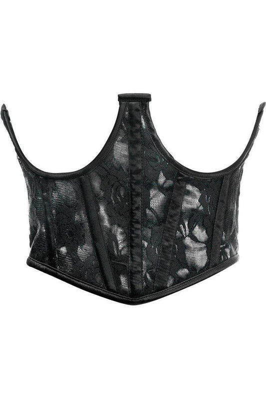 Lavish White w/Black Lace Overlay Open Cup Waist Cincher - Daisy Corsets - Flyclothing LLC