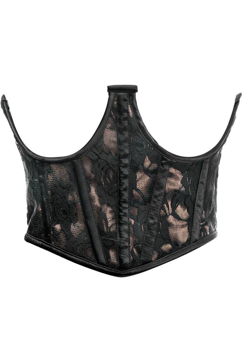 Lavish Tan w/Black Lace Overlay Open Cup Waist Cincher - Daisy Corsets