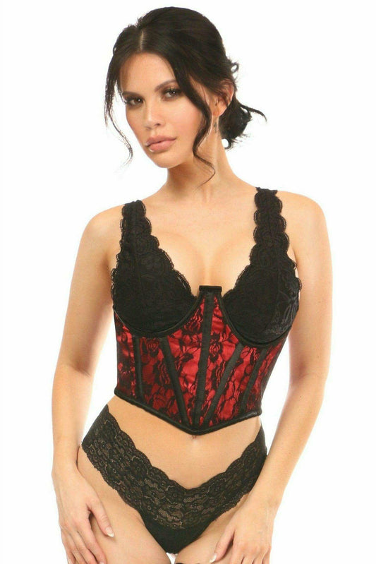 Daisy Corsets Lavish Red w/Black Lace Overlay Open Cup Waist Cincher - Daisy Corsets - Flyclothing LLC