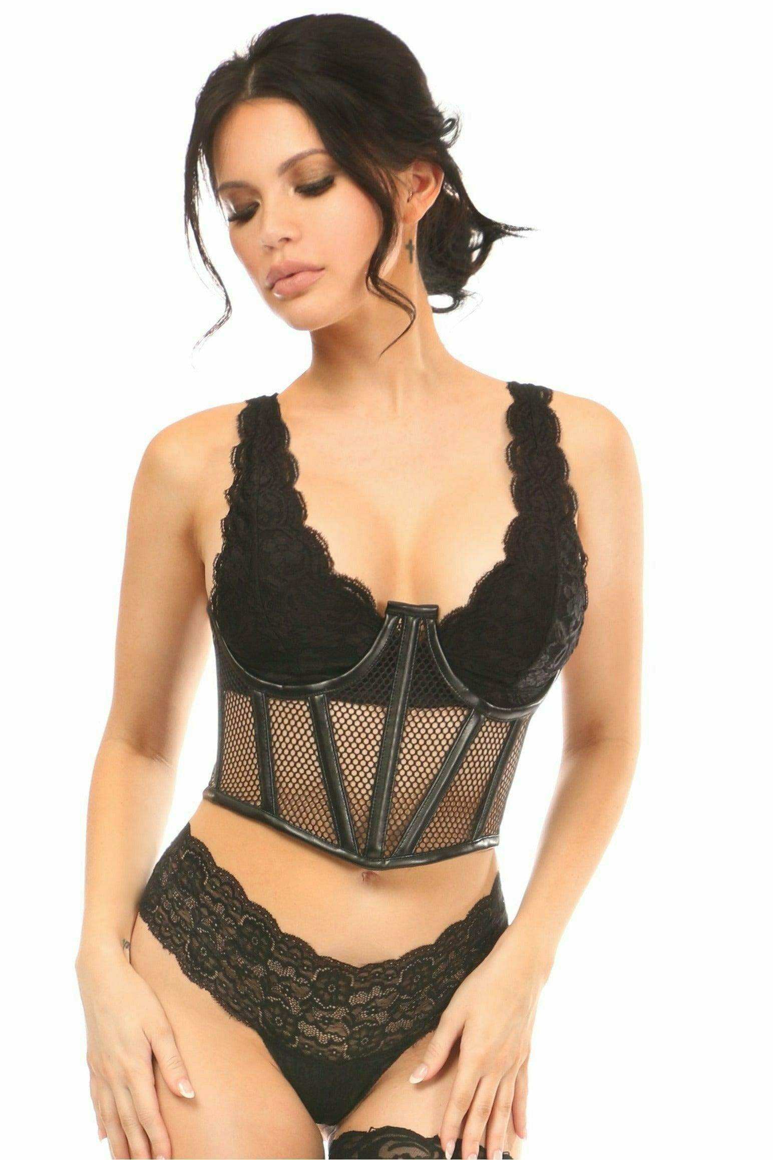 Daisy Corsets Lavish Black Fishnet Underwire Open Cup Waist Cincher - Daisy Corsets - Flyclothing LLC