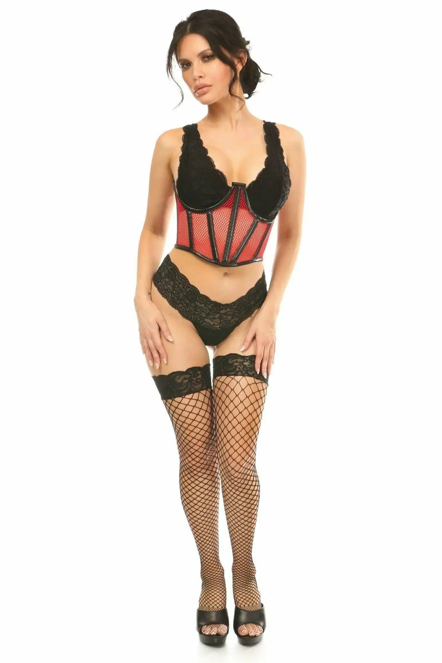 Daisy Corsets Lavish Red Fishnet Underwire Open Cup Waist Cincher - Daisy Corsets - Flyclothing LLC