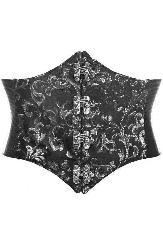 Daisy Corsets Lavish Black/Silver Swirl Brocade Corset Belt Cincher w/Clasps - Daisy Corsets