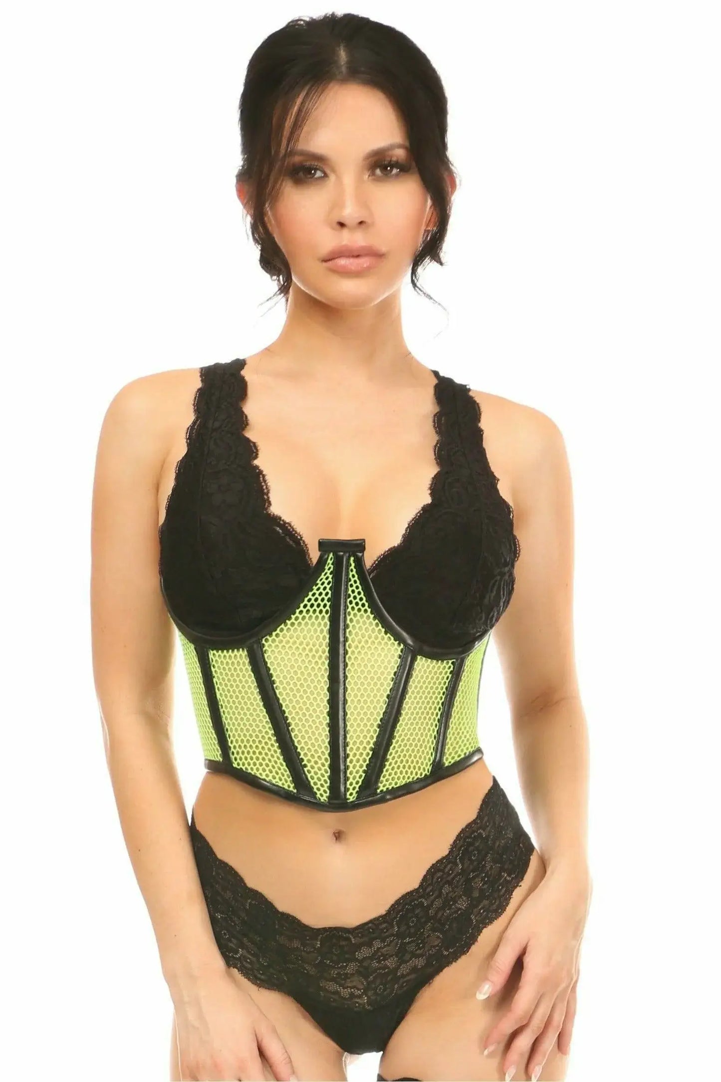Daisy Corsets Lavish Neon Green Fishnet Underwire Open Cup Waist Cincher - Daisy Corsets - Flyclothing LLC