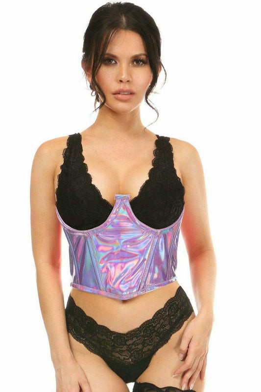 Daisy Corsets Lavish Lavender Holo Open Cup Underwire Waist Cincher - Daisy Corsets - Flyclothing LLC