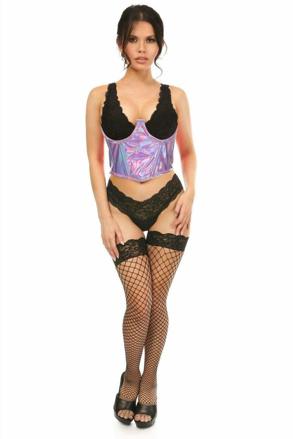 Lavish Lavender Holo Open Cup Underwire Waist Cincher - Daisy Corsets - Flyclothing LLC