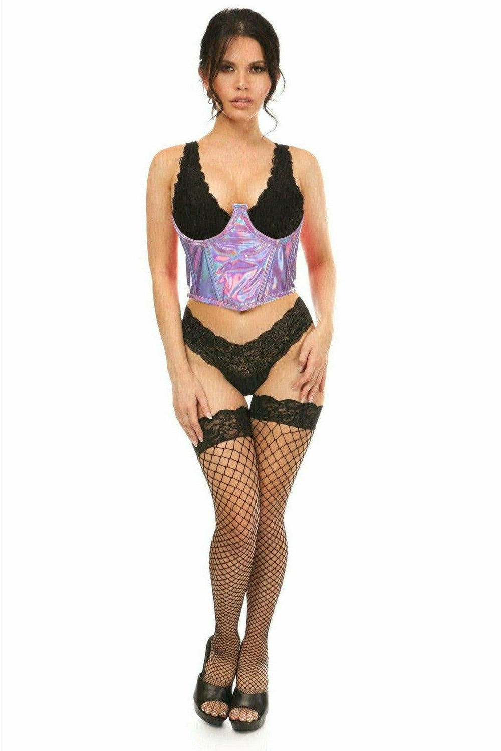 Daisy Corsets Lavish Lavender Holo Open Cup Underwire Waist Cincher - Daisy Corsets - Flyclothing LLC