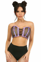 Lavish Purple Holo & Fishnet Lace-Up Short Bustier Top - Daisy Corsets - Flyclothing LLC
