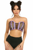 Lavish Purple Holo & Fishnet Lace-Up Short Bustier Top - Daisy Corsets