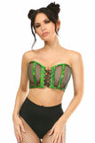 Lavish Green Holo & Fishnet Lace-Up Short Bustier Top - Daisy Corsets