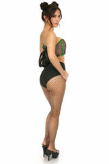 Lavish Green Holo & Fishnet Lace-Up Short Bustier Top - Daisy Corsets