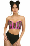 Daisy Corsets Lavish Fuchsia Holo & Fishnet Lace-Up Short Bustier Top - Daisy Corsets
