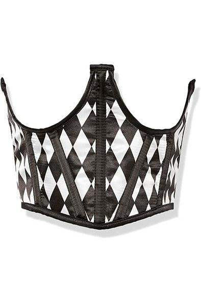 Lavish Black & White Diamond Satin Open Cup Waist Cincher - Daisy Corsets - Flyclothing LLC