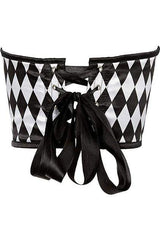 Lavish Black & White Diamond Satin Open Cup Waist Cincher - Daisy Corsets - Flyclothing LLC