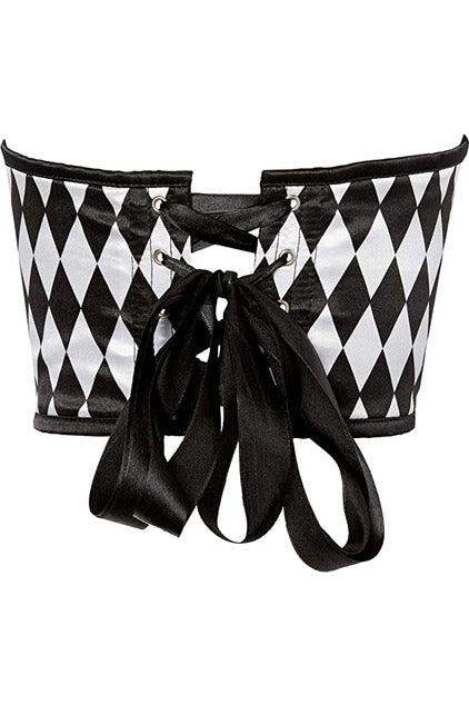 Lavish Black & White Diamond Satin Open Cup Waist Cincher - Daisy Corsets - Flyclothing LLC