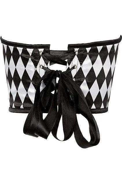 Lavish Black & White Diamond Satin Open Cup Waist Cincher - Daisy Corsets - Flyclothing LLC
