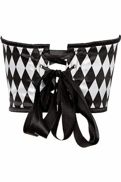 Daisy Corsets Lavish Black & White Diamond Satin Open Cup Waist Cincher - Daisy Corsets - Flyclothing LLC