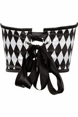 Daisy Corsets Lavish Black & White Diamond Satin Open Cup Waist Cincher - Daisy Corsets - Flyclothing LLC