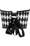 Lavish Black & White Diamond Satin Open Cup Waist Cincher - Daisy Corsets