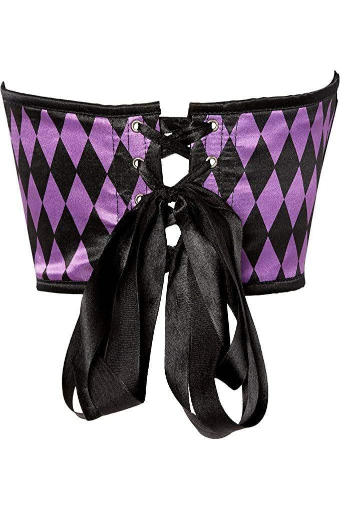 Lavish Black & Purple Diamond Satin Open Cup Waist Cincher - Daisy Corsets - Flyclothing LLC