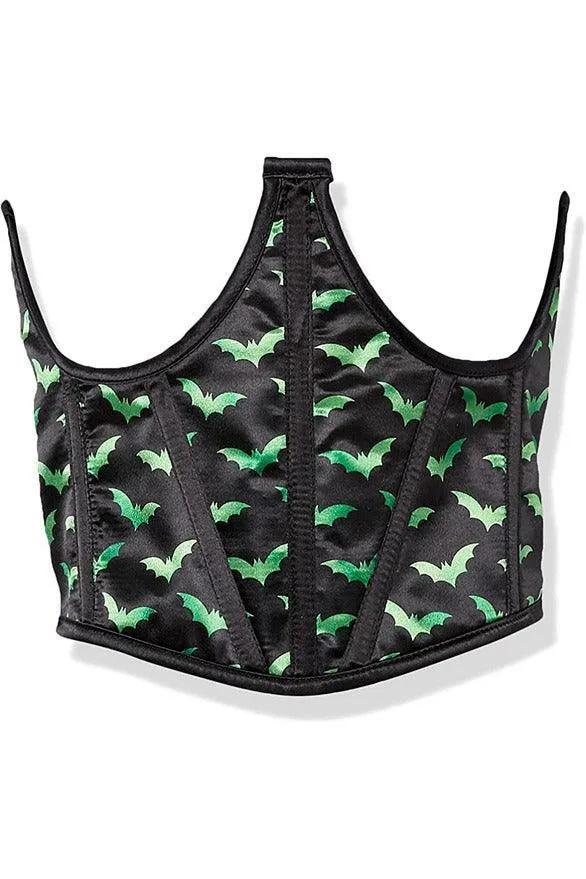 Lavish Black & Green Bats Satin Open Cup Waist Cincher - Daisy Corsets
