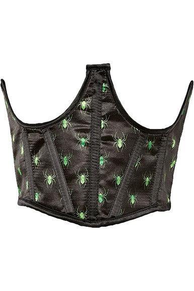 Lavish Black & Green Spiders Satin Open Cup Waist Cincher - Daisy Corsets